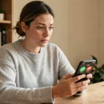 Femme regardant un appel entrant avec l'indicatif téléphonique +39 de l'Italie sur son smartphone