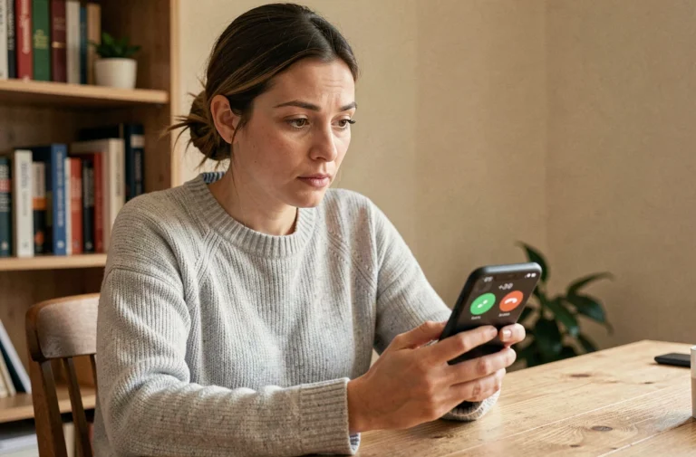 Femme regardant un appel entrant avec l'indicatif téléphonique +39 de l'Italie sur son smartphone