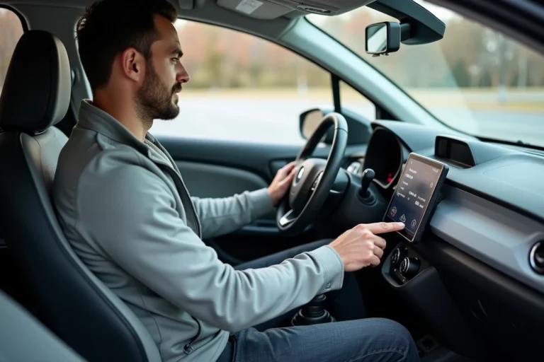 Conducteur appuyant sur le bouton de désactivation du mode éco dans l'habitacle d'une Citroën C3